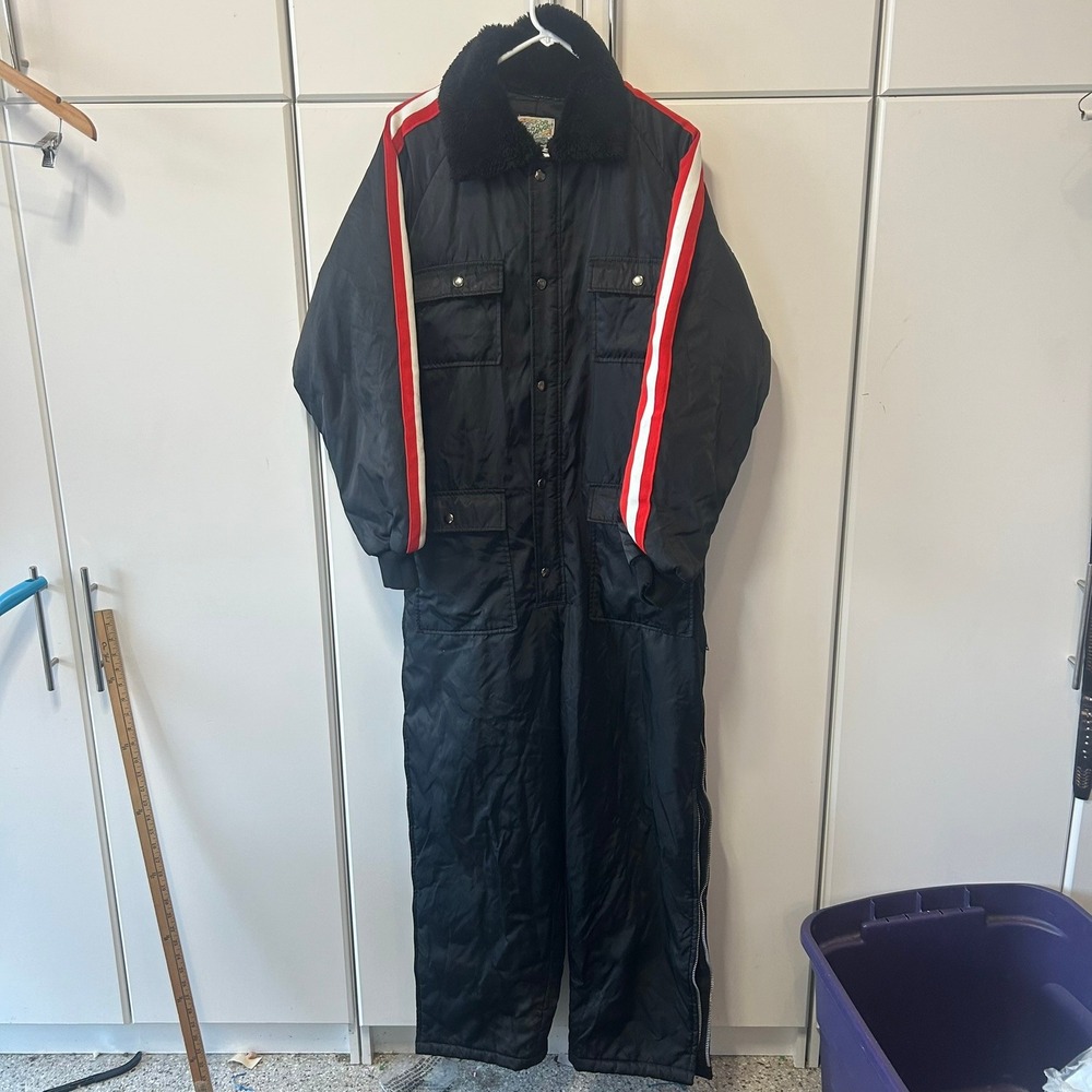 Outdoor Exchange Vintage Mens Black Insulated Snow Suit Racing Stripe Medium